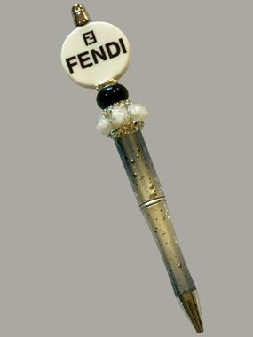 Fashion Logo Handmade Beaded Pen with White & Gold Accents